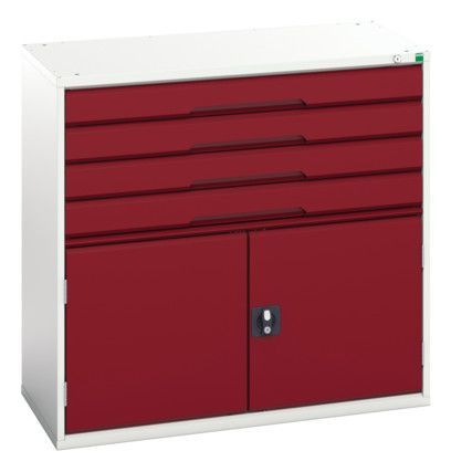 Verso Combination Cupboard 1050x550x1000mm 4x Drawers - Light Grey/Red