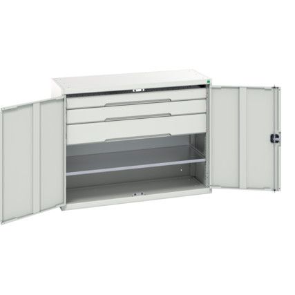 Verso Kitted Cupboard, 2 Doors, Light Grey, 1000 x 1300 x 550mm