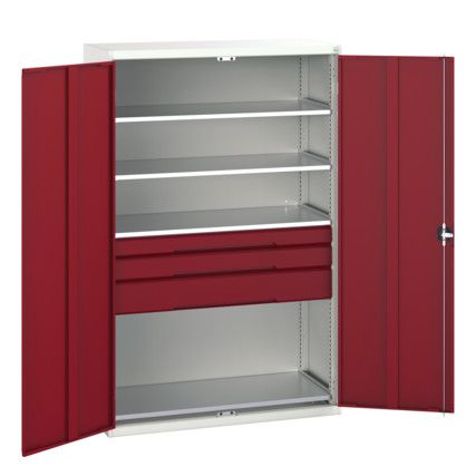 Verso Kitted Cupboard, 2 Doors, Red, 2000 x 1300 x 550mm