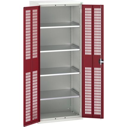 Verso Storage Cabinet, 2 Ventilated Doors, Red, 2000 x 800 x 550mm