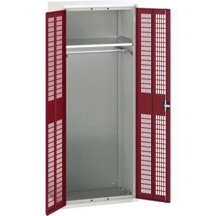 Verso PPE Cupboard, 2 Ventilated Doors, Red, 2000 x 800 x 550mm