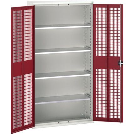 Verso Storage Cabinet, 2 Ventilated Doors, Red, 2000 x 1050 x 350mm