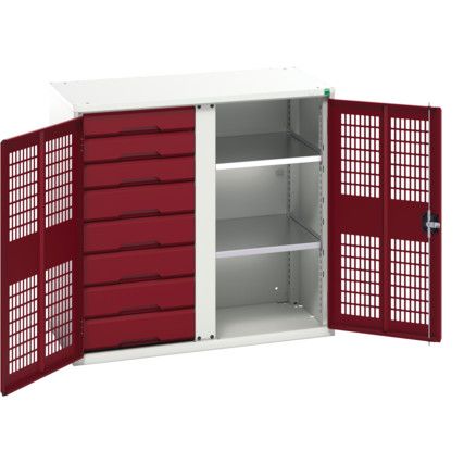 Verso PPE Cupboard, 2 Ventilated Doors, Red, 1000 x 1050 x 550mm