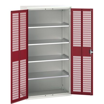 Verso Storage Cabinet, 2 Ventilated Doors, Red, 2000 x 1050 x 550mm