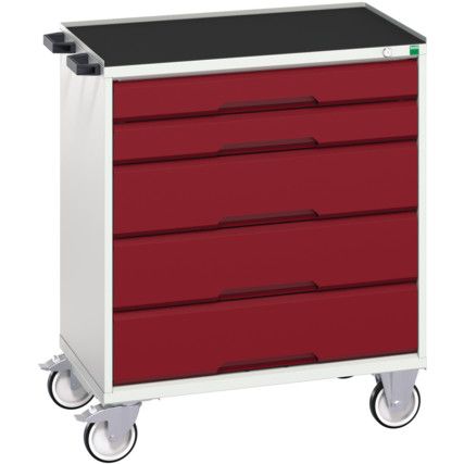 Verso Mobile Storage Cabinet, 5 Drawers, Light Grey/Red, 965 x 800 x 550mm