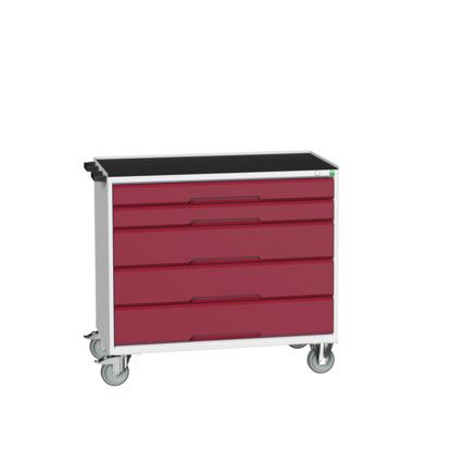 Verso Mobile Storage Cabinet, 5 Drawers, Light Grey/Red, 965 x 1050 x 550mm