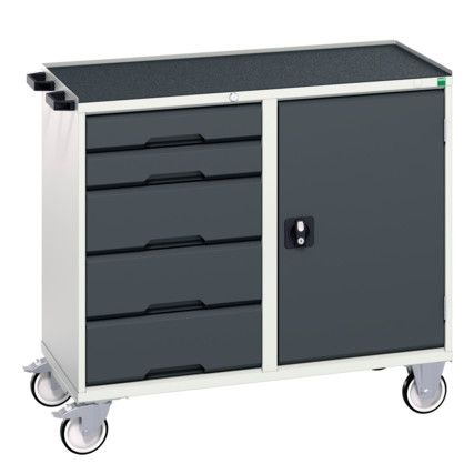 Verso Maintenance Trolley with 5 Drawers 1 Cupboard Top Tray Mat