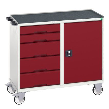 Verso Maintenance Trolley with 5 Drawers 1 Cupboard Top Tray Mat