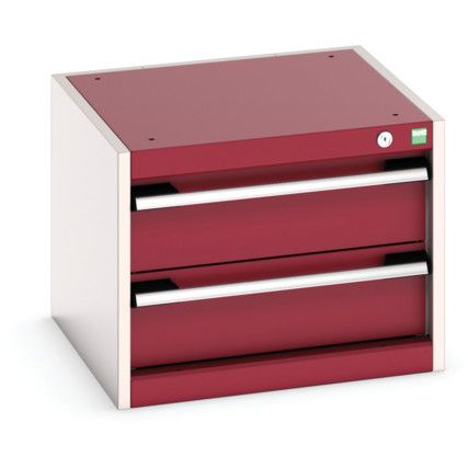 Cubio Drawer Cabinet, 2 Drawers, Light Grey/Red, 400 x 525 x 525mm