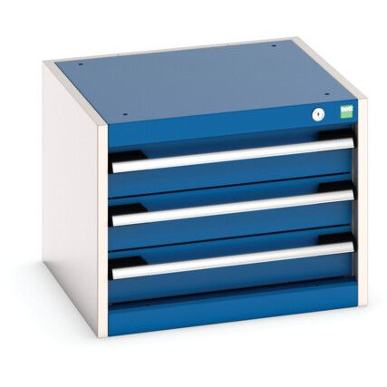 Cubio Drawer Cabinet, 3 Drawers, Blue/Light Grey, 400 x 525 x 525mm