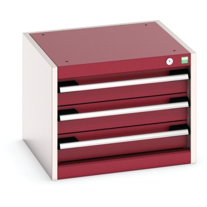 Cubio Drawer Cabinet, 3 Drawers, Light Grey/Red, 400 x 525 x 525mm