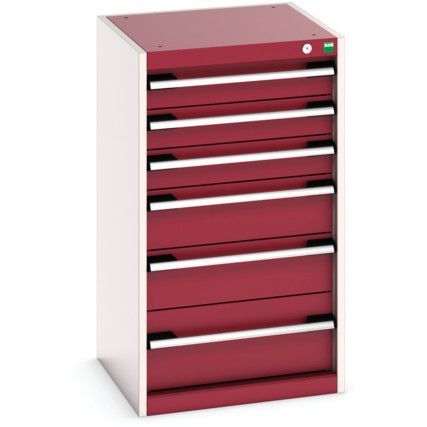 Cubio Drawer Cabinet, 6 Drawers, Light Grey/Red, 900 x 525 x 525mm