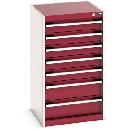 Cubio Drawer Cabinet, 7 Drawers, Light Grey/Red, 900 x 525 x 525mm