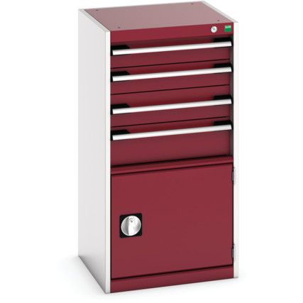 Cubio Drawer Cabinet, 4 Drawers, Light Grey/Red, 1000 x 525 x 525mm