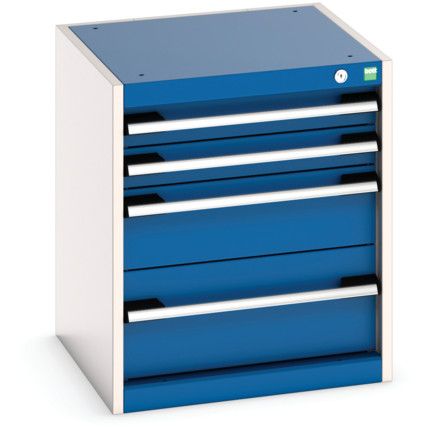 Cubio Drawer Cabinet, 4 Drawers, Blue/Light Grey, 600 x 525 x 525mm