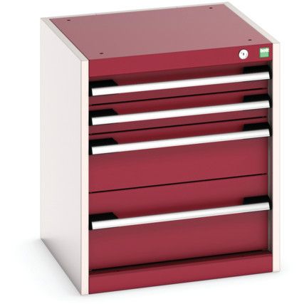 Cubio Drawer Cabinet, 4 Drawers, Light Grey/Red, 600 x 525 x 525mm