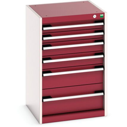 Cubio Drawer Cabinet, 6 Drawers, Light Grey/Red, 800 x 525 x 525mm