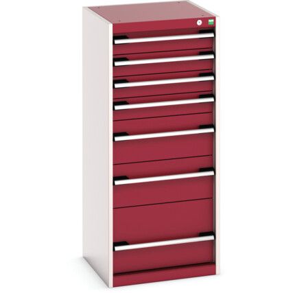 Cubio Drawer Cabinet, 7 Drawers, Light Grey/Red, 1200 x 525 x 525mm