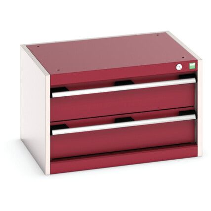 Cubio Drawer Cabinet, 2 Drawers, Light Grey/Red, 400 x 650 x 525mm