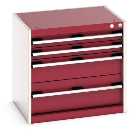 Cubio Drawer Cabinet, 4 Drawers, Light Grey/Red, 600 x 650 x 525mm