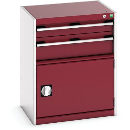 Cubio Drawer Cabinet, 2 Drawers, Light Grey/Red, 800 x 650 x 525mm