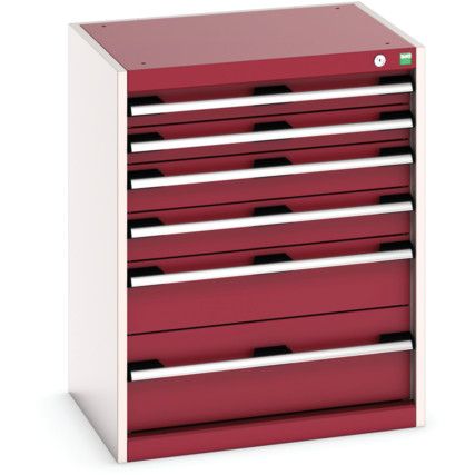 Cubio Drawer Cabinet, 6 Drawers, Light Grey/Red, 800 x 650 x 525mm