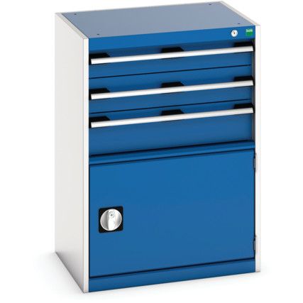 Cubio Drawer Cabinet, 3 Drawers, Blue/Light Grey, 900 x 650 x 525mm