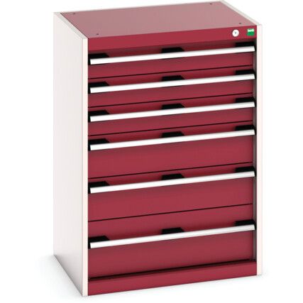 Cubio Drawer Cabinet, 6 Drawers, Light Grey/Red, 900 x 650 x 525mm