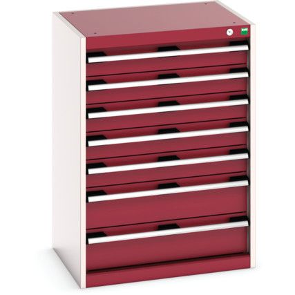 Cubio Drawer Cabinet, 7 Drawers, Light Grey/Red, 900 x 650 x 525mm