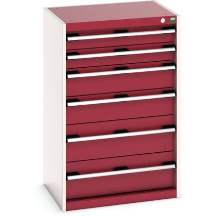 Cubio Drawer Cabinet, 6 Drawers, Light Grey/Red, 1000 x 650 x 525mm