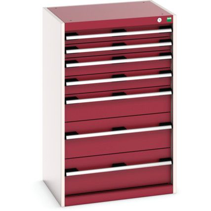 Cubio Drawer Cabinet, 7 Drawers, Light Grey/Red, 1000 x 650 x 525mm