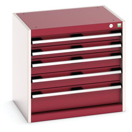 Cubio Drawer Cabinet, 5 Drawers, Light Grey/Red, 600 x 650 x 525mm