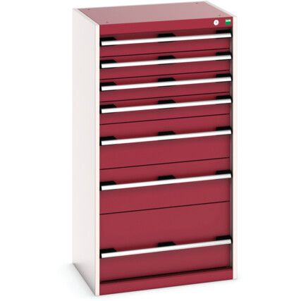 Cubio Drawer Cabinet, 7 Drawers, Light Grey/Red, 1200 x 650 x 525mm