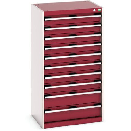 Cubio Drawer Cabinet, 10 Drawers, Light Grey/Red, 1200 x 650 x 525mm