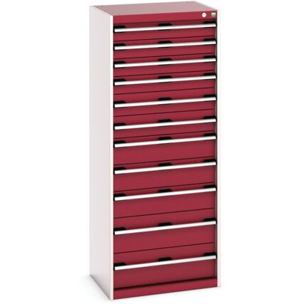 Cubio Drawer Cabinet, 11 Drawers, Light Grey/Red, 1600 x 650 x 525mm