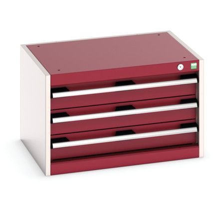 Cubio Drawer Cabinet, 2 Drawers, Light Grey/Red, 400 x 650 x 525mm