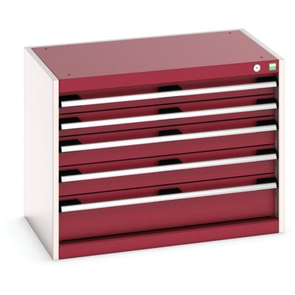 Cubio Drawer Cabinet, 5 Drawers, Light Grey/Red, 600 x 800 x 525mm