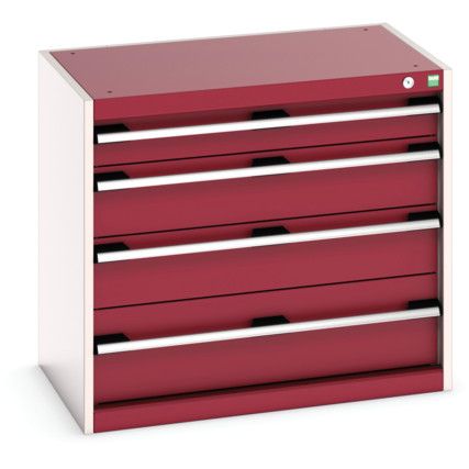 Cubio Drawer Cabinet, 4 Drawers, Light Grey/Red, 700 x 800 x 525mm