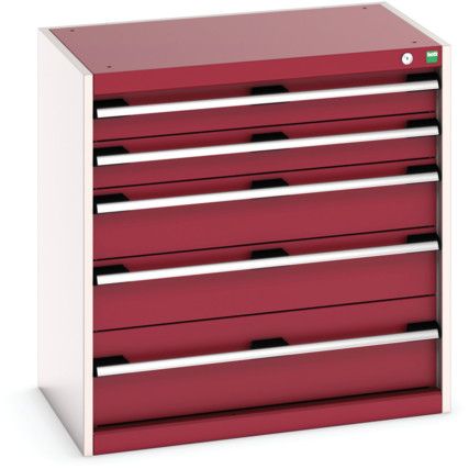 Cubio Drawer Cabinet, 5 Drawers, Light Grey/Red, 800 x 800 x 525mm