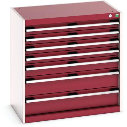 Cubio Drawer Cabinet, 7 Drawers, Light Grey/Red, 800 x 800 x 525mm