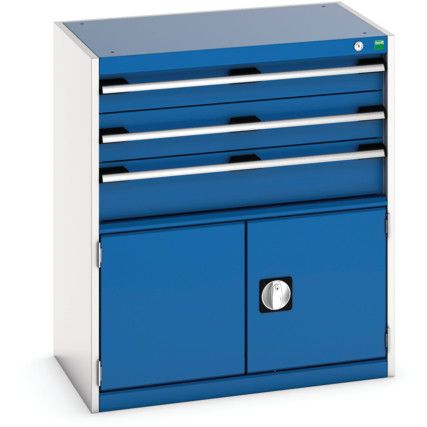 Cubio Drawer Cabinet, 3 Drawers, Blue/Light Grey, 900 x 800 x 525mm