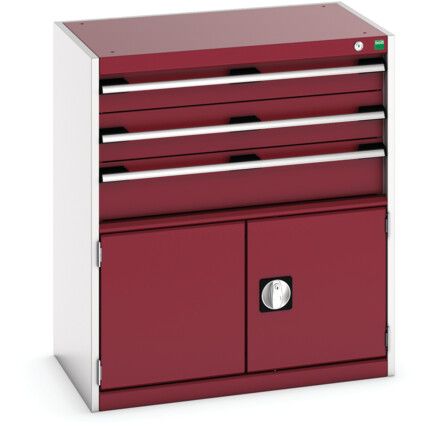 Cubio Drawer Cabinet, 3 Drawers, Light Grey/Red, 900 x 800 x 525mm