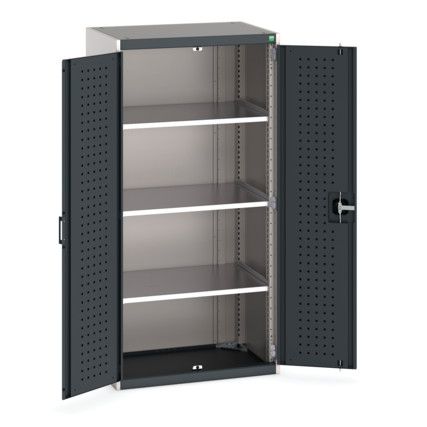 Cubio Storage Cabinet, 2 Perfo Doors, Anthracite Grey, 1600 x 800 x 525mm