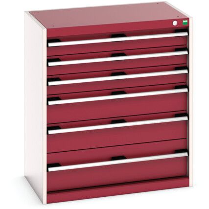 Cubio Drawer Cabinet, 6 Drawers, Light Grey/Red, 900 x 800 x 525mm