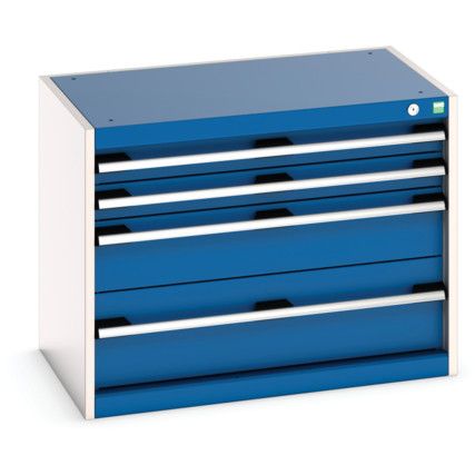 Cubio Drawer Cabinet, 4 Drawers, Blue/Light Grey, 600 x 800 x 525mm