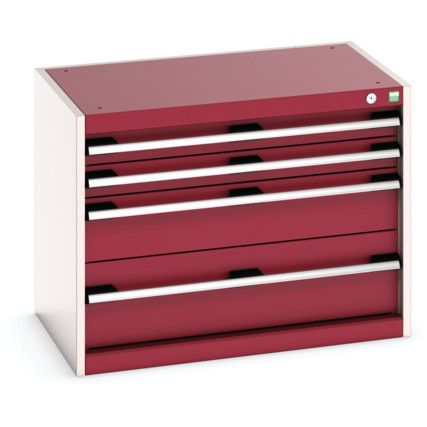 Cubio Drawer Cabinet, 4 Drawers, Light Grey/Red, 600 x 800 x 525mm