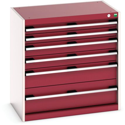 Cubio Drawer Cabinet, 6 Drawers, Light Grey/Red, 800 x 800 x 525mm