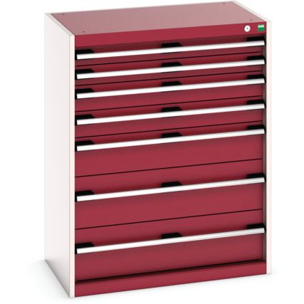 Cubio Drawer Cabinet, 7 Drawers, Light Grey/Red, 1000 x 800 x 525mm