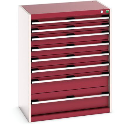 Cubio Drawer Cabinet, 8 Drawers, Light Grey/Red, 1000 x 800 x 525mm