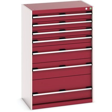 Cubio Drawer Cabinet, 7 Drawers, Light Grey/Red, 1200 x 800 x 525mm